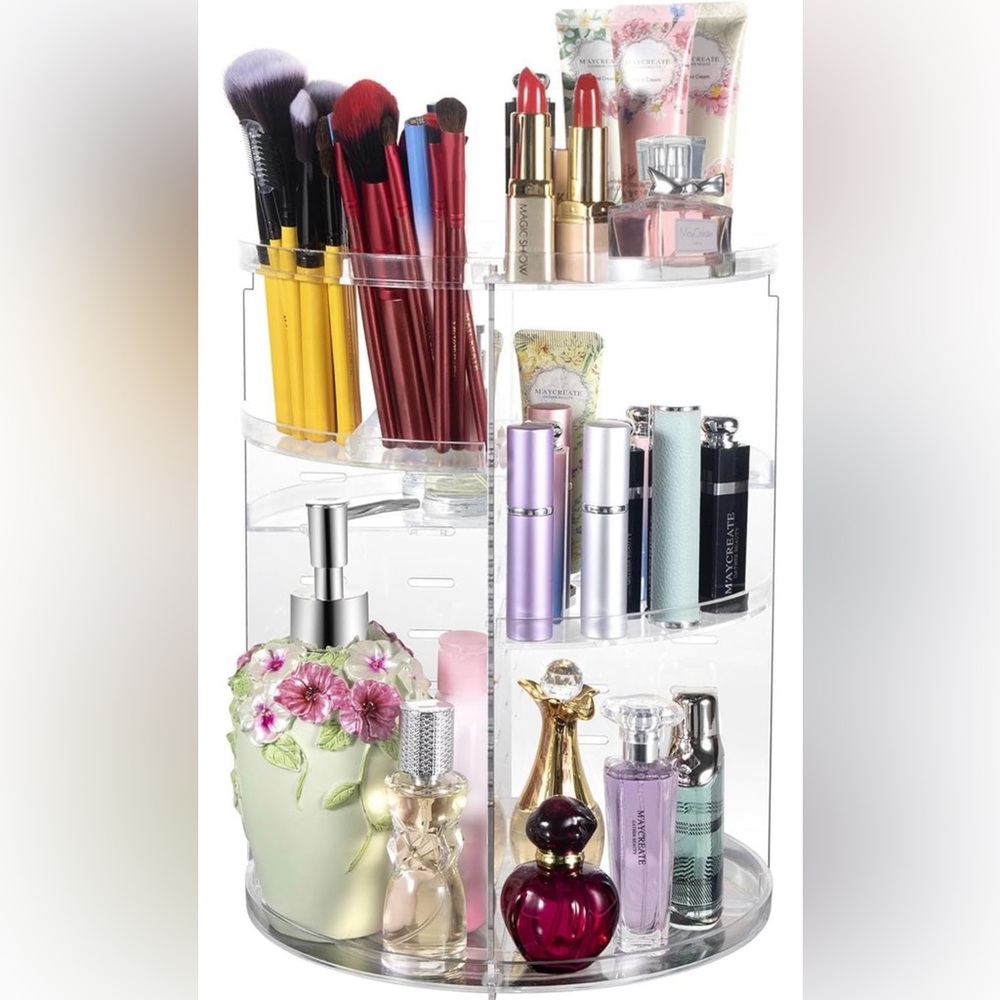 Othr Clear Acrylic 360° Rotating Makeup Organizer with Multi-Tier Compartments